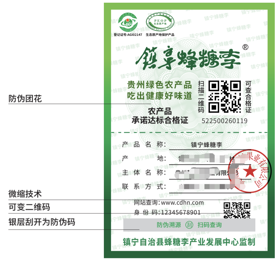 关于启用“镇宁蜂糖李”农产品地理标志防伪溯源码(农产品质量承诺达标合格证)的通知